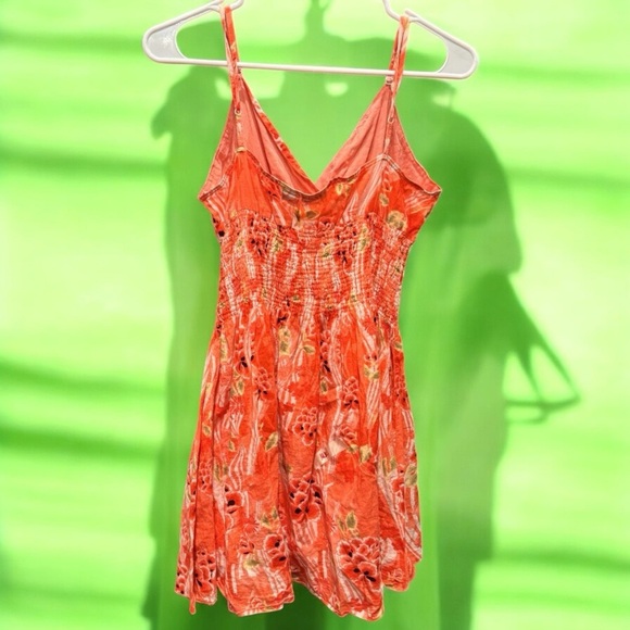 Raviya Floral Orange Sundress adjustable strap LARGE length 32in pit to pit 15in - Picture 2 of 6